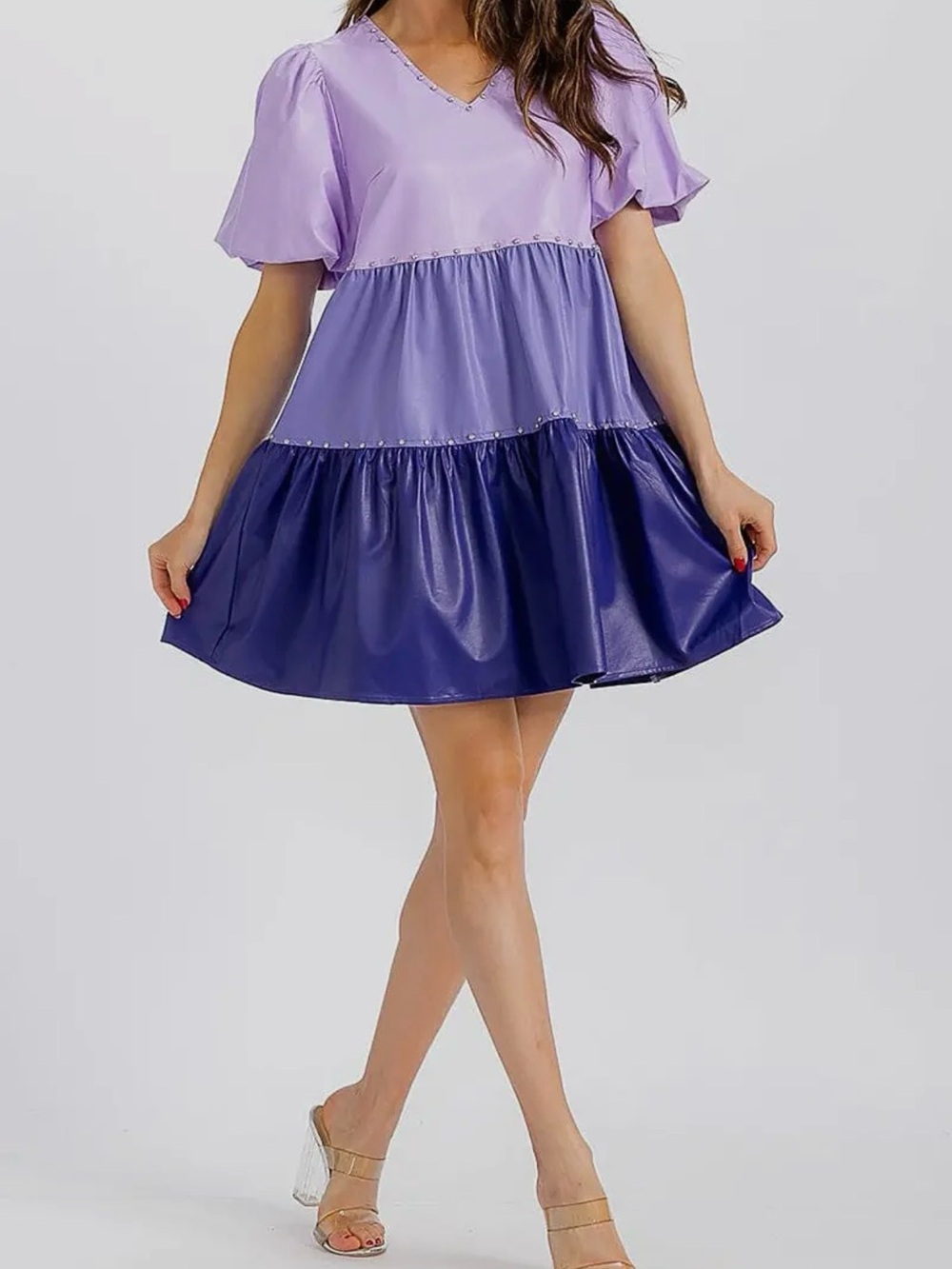 Peach Love California Lavender to Deep Purple Tiered Mini Dress, NWT